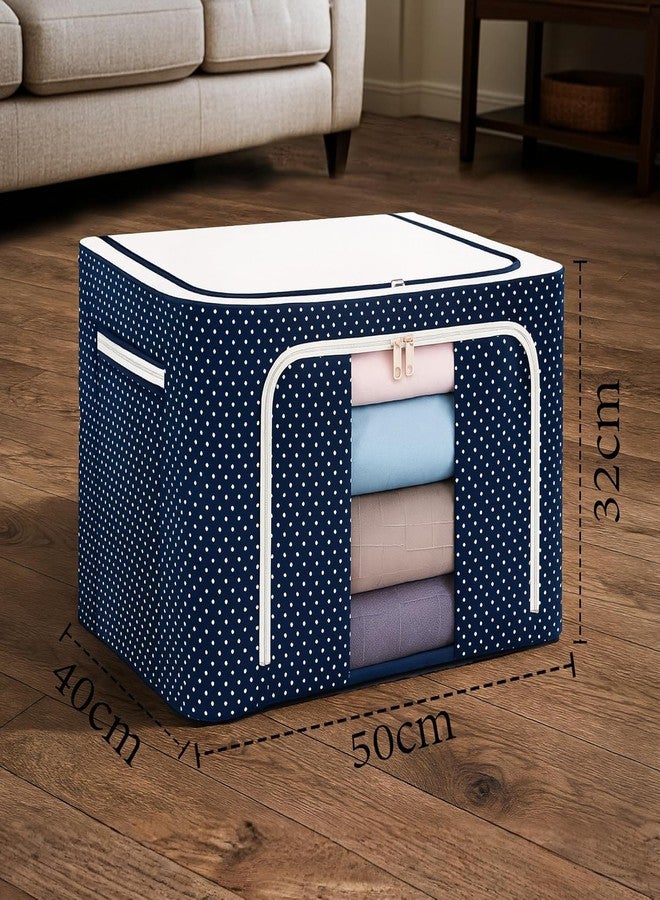 CLAPONE Foldable Steel Frame Cloth Organizer Storage Box and Organiser/Wardrobe Organizer for Storage/almirah for Sarees/Shirts/Blankets/Clothes Storage Box (Blue, 66 Ltr - Pack of 2) - Image 2